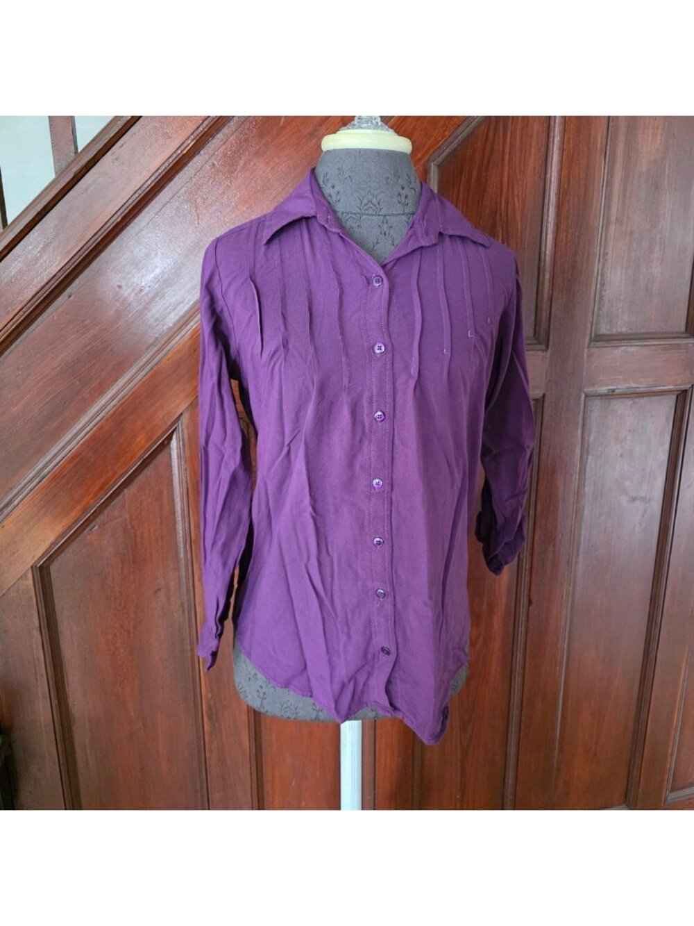 Collections Etc Purple Button Front Long Sleeve Shirt Blouse Size S